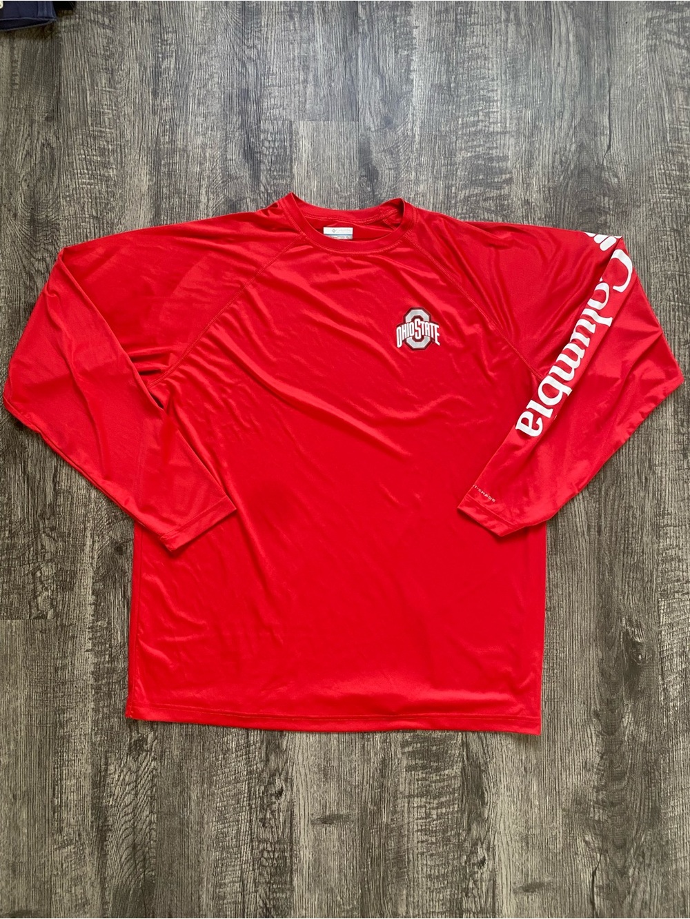 Columbia PFG Ohio State Buckeyes Long Sleeve Shirt Mens XL Red Omni-Shade Fish